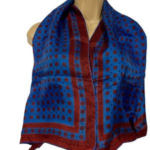 Vintage Sally Gee Silky‎ Blue & Rust Scarf